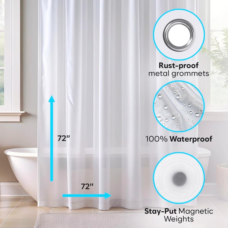 ZENO Frosted Shower Curtain Liner – 72" x 72" Premium PEVA Liner with Rustproof Grommets & 3 Magnets – Waterproof, Lightweight Bathroom Shower Curtain Set - Image 5