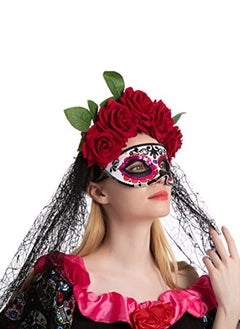 Al Aoyama Al Aoyama 2 Pcs Day of The Dead costume Accessories Set with Rose Flower Crown Headband and Masquerade Eye Mask for  Party  - Image 5