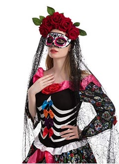 Al Aoyama Al Aoyama 2 Pcs Day of The Dead costume Accessories Set with Rose Flower Crown Headband and Masquerade Eye Mask for  Party  - Image 4