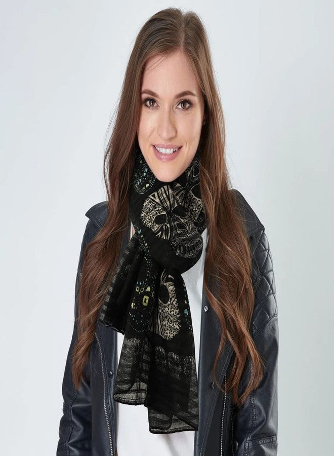 GERINLY Cool Skulls Black Scarfs for Women Punk Style Head Wrap Sugar Calavera Cotton Scarves Skeletons Accessory for Halloween - Image 3