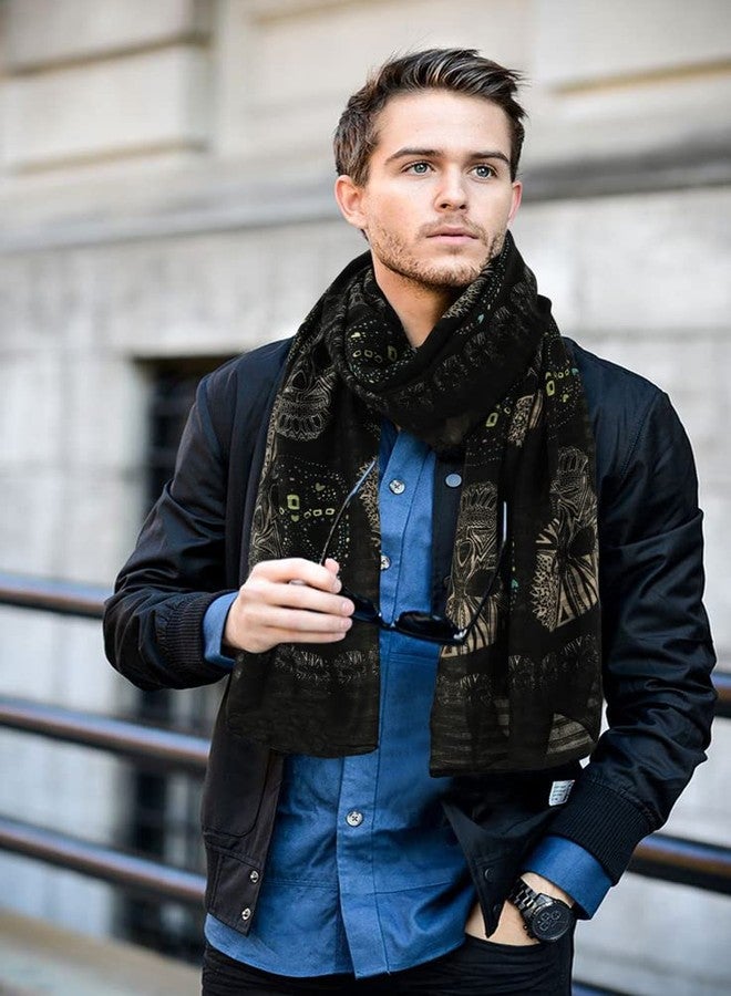 GERINLY Cool Skulls Black Scarfs for Women Punk Style Head Wrap Sugar Calavera Cotton Scarves Skeletons Accessory for Halloween - Image 4