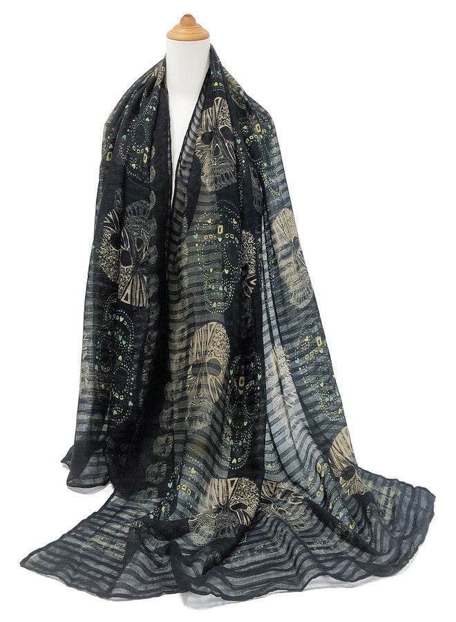 GERINLY Cool Skulls Black Scarfs for Women Punk Style Head Wrap Sugar Calavera Cotton Scarves Skeletons Accessory for Halloween - Image 5