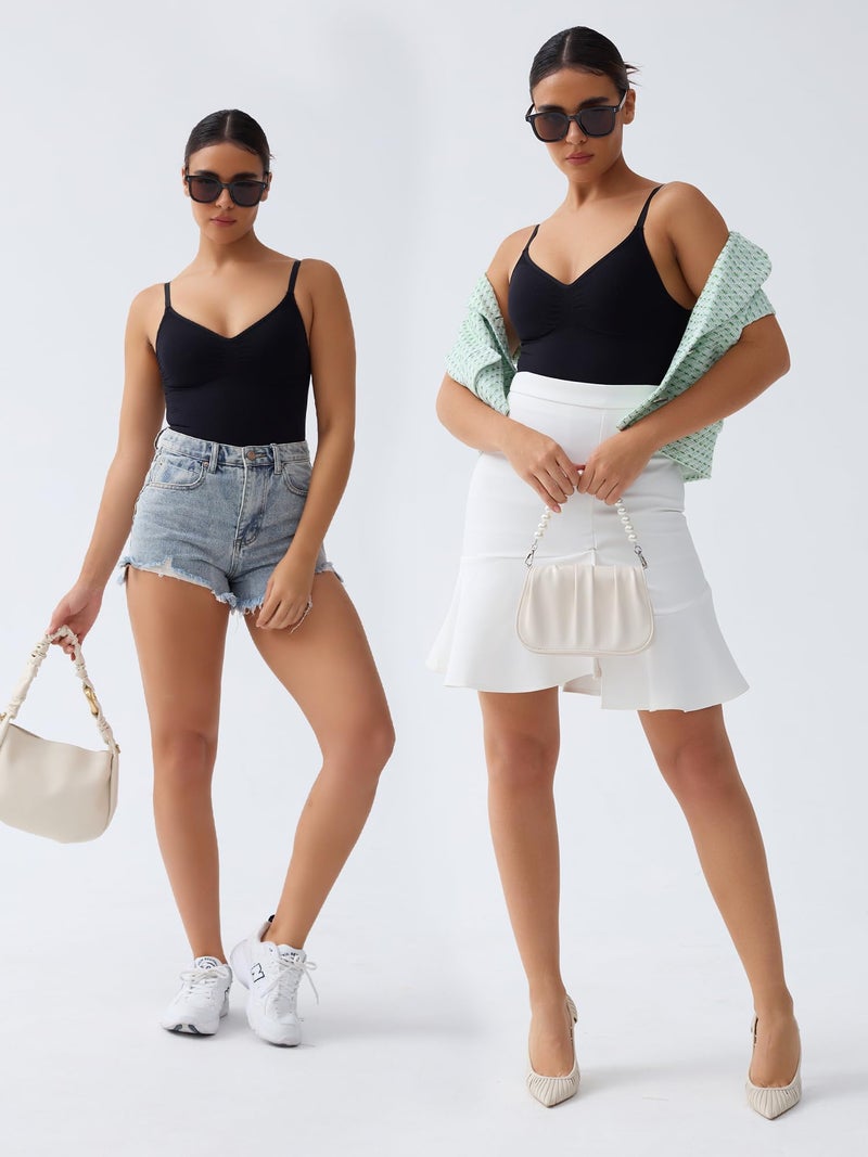 SHAPERX Women's Seamless Bodysuits Tummy Control Shapewear Briefs Body Shaper with Removable Pads,SZ5433-Black-L/XL-Plus - Image 5