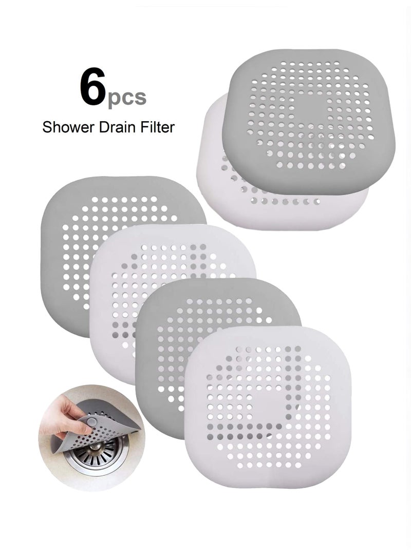 6 Pcs Silicone Drain Protector with Sucker, Sink Strainer Shower Hair Catcher Bathtub Drain Cover for Kitchen Bathroom - White,Grey - Image 1