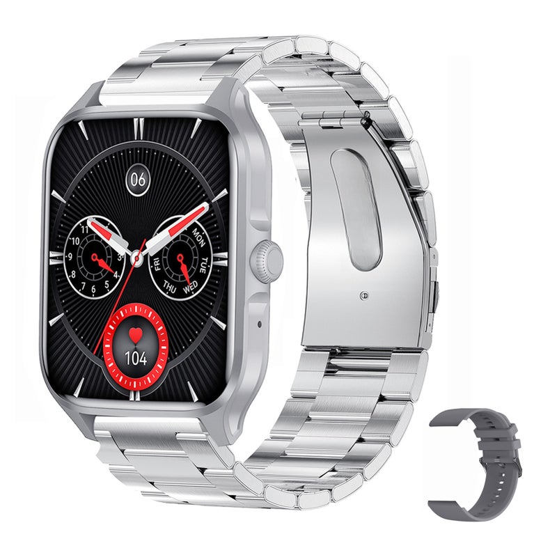 Smart Watch: 1.85" Silver Touchscreen - Large Smart Split Screen Fitness Tracker for Android, iOS Users, Sports & Daily Health Monitoring - Image 1