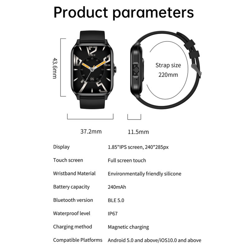 Smart Watch: 1.85" Silver Touchscreen - Large Smart Split Screen Fitness Tracker for Android, iOS Users, Sports & Daily Health Monitoring - Image 4