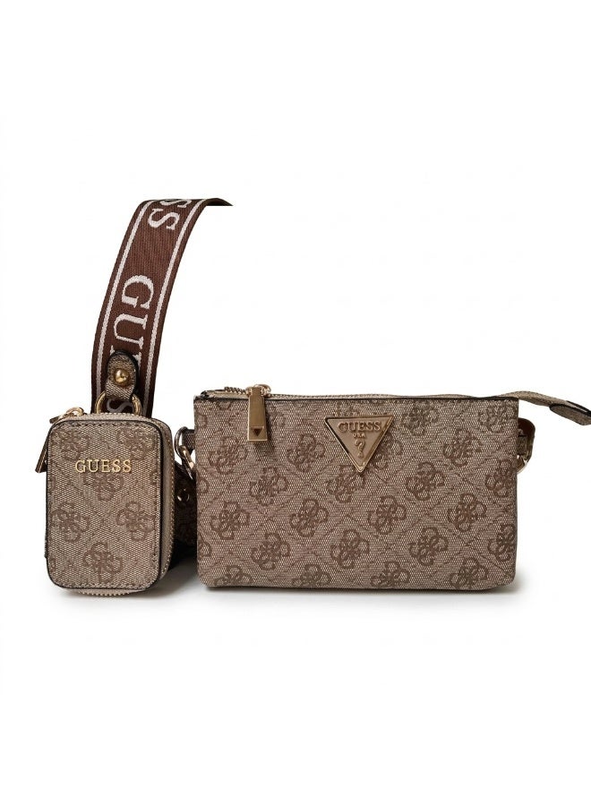 Guess 4G Logo Multi-Pouch Crossbody Bag GU244010 KHKI LGO