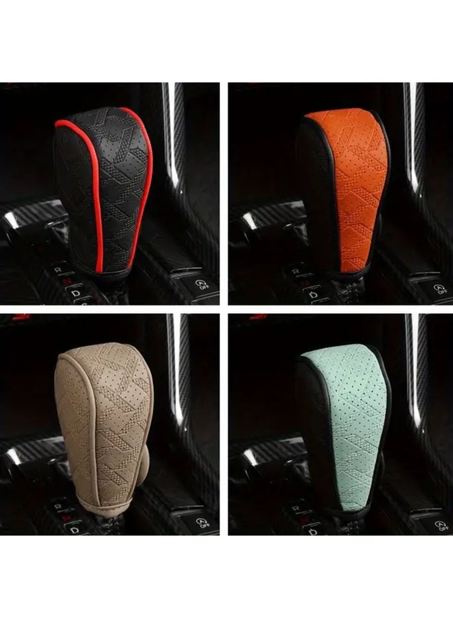 Black Red PU Leather Car Gear Shift Knob Protective Cover Anti Slip Sleeve - Image 1