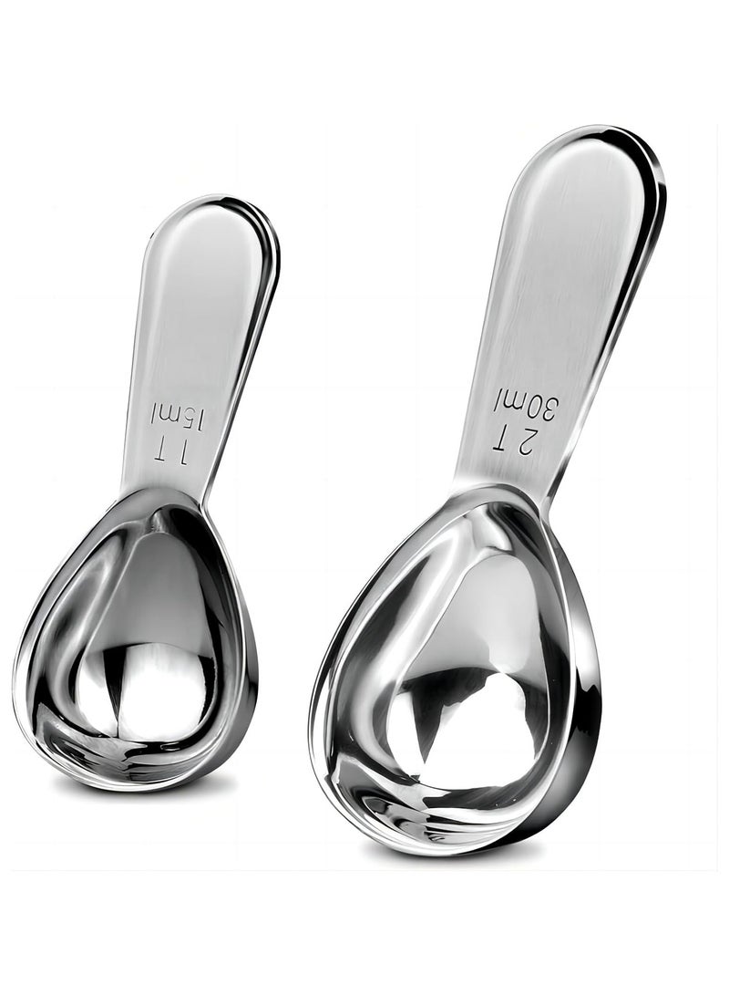 Oasisgalore 2 Pack Stainless Steel 430 Coffee Scoop Set - Long & Short Handle Measuring Spoons (15ml & 30ml)  - Image 1