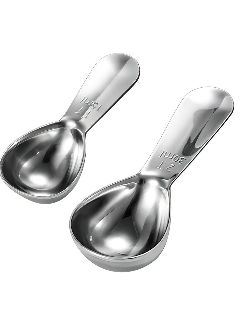 Oasisgalore 2 Pack Stainless Steel 430 Coffee Scoop Set - Long & Short Handle Measuring Spoons (15ml & 30ml)  - Image 2