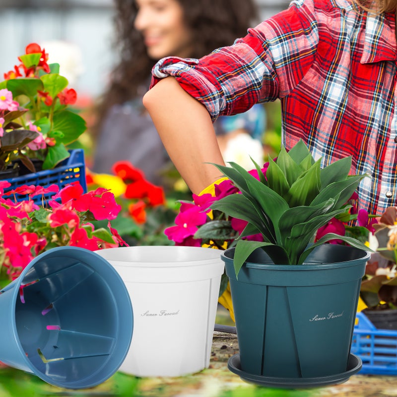 3 Sets Flower Pots Nursery Pots Indoor Plants Pots Plants Containers with Saucers - Image 3