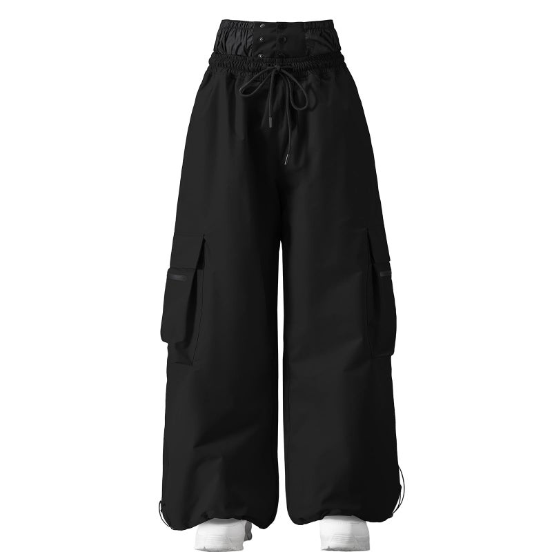 HOTIAN Womens Baggy Snowboard Pants Casual Insulated Winterproof Waterproof Loose Ski Snow Pants Outdoor(Black,M) - Image 1