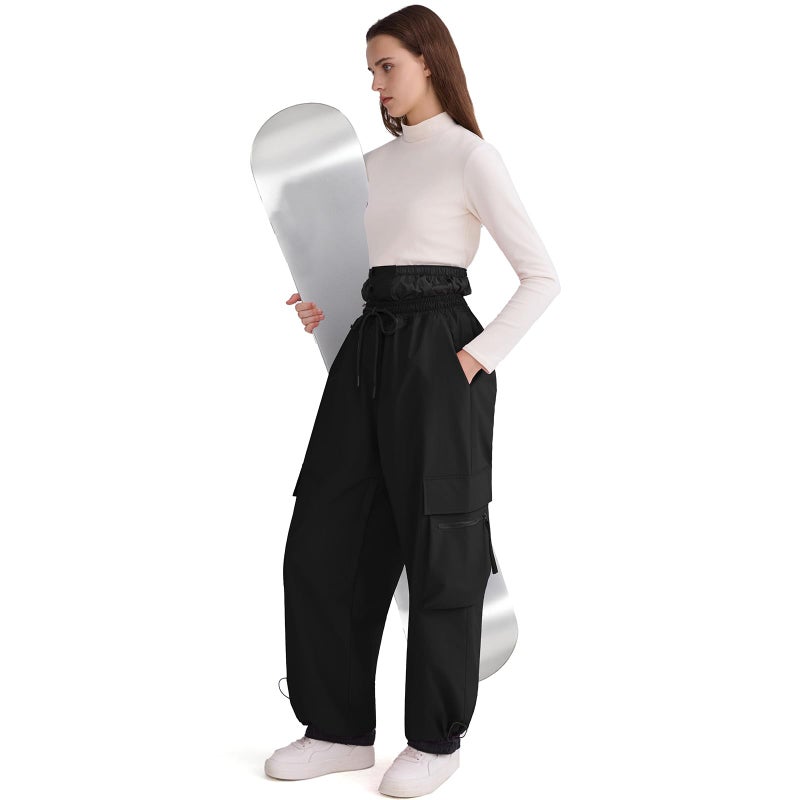 HOTIAN Womens Baggy Snowboard Pants Casual Insulated Winterproof Waterproof Loose Ski Snow Pants Outdoor(Black,M) - Image 4