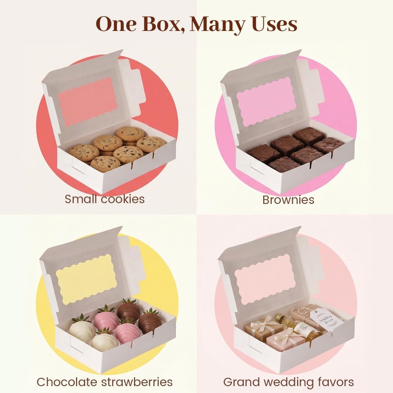 VGOODALL 20PCS Cookie Boxes, 7x4.3x1.5 Inches White Bakery Boxes with Window Cupcake Containers for Gift Giving, Treat, Dessert, Strawberries,Muffins - Image 4