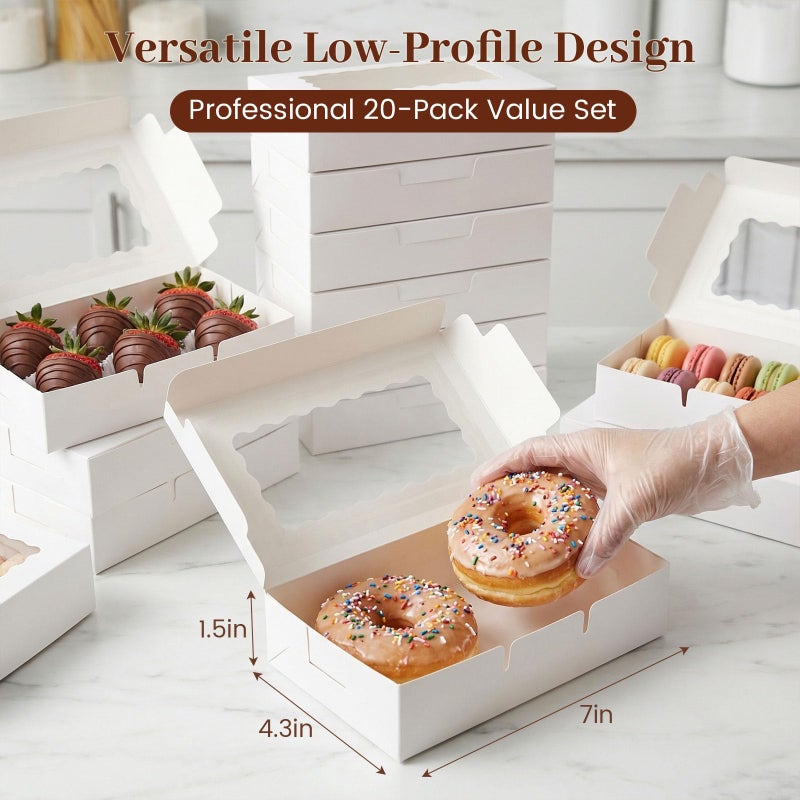 VGOODALL 20PCS Cookie Boxes, 7x4.3x1.5 Inches White Bakery Boxes with Window Cupcake Containers for Gift Giving, Treat, Dessert, Strawberries,Muffins - Image 2