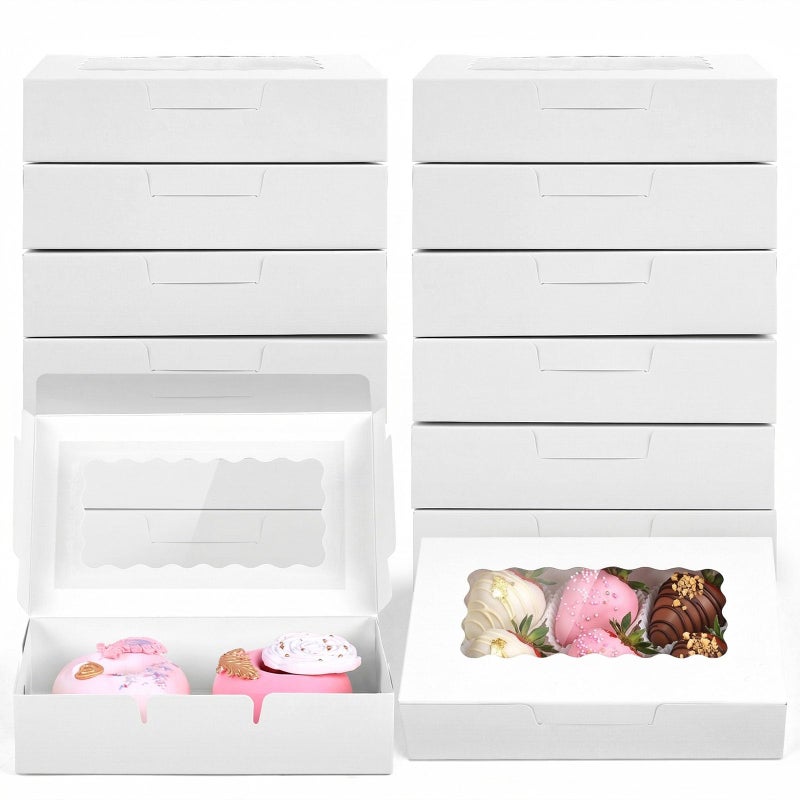 VGOODALL 20PCS Cookie Boxes, 7x4.3x1.5 Inches White Bakery Boxes with Window Cupcake Containers for Gift Giving, Treat, Dessert, Strawberries,Muffins - Image 1