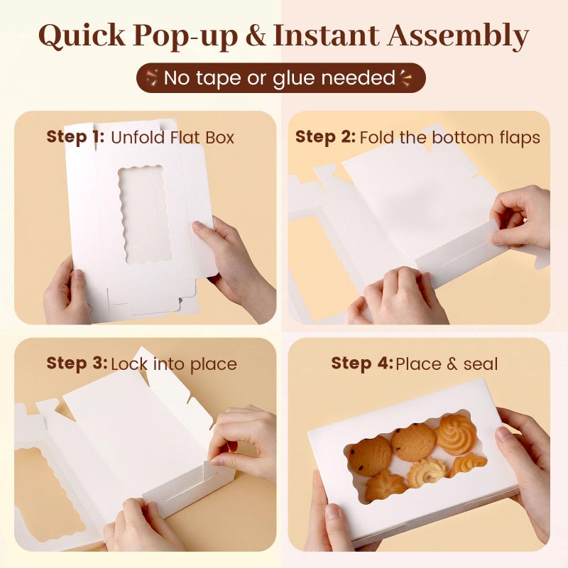 VGOODALL 20PCS Cookie Boxes, 7x4.3x1.5 Inches White Bakery Boxes with Window Cupcake Containers for Gift Giving, Treat, Dessert, Strawberries,Muffins - Image 3