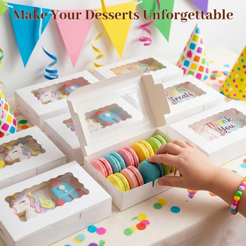VGOODALL 20PCS Cookie Boxes, 7x4.3x1.5 Inches White Bakery Boxes with Window Cupcake Containers for Gift Giving, Treat, Dessert, Strawberries,Muffins - Image 5