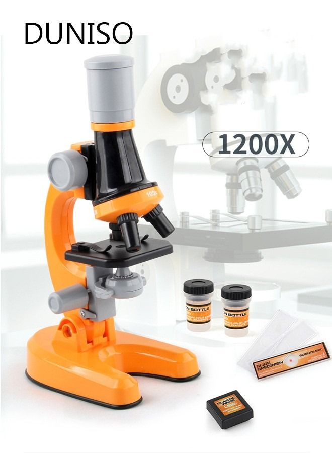 DUNISO مجموعات المجهر للأطفال المبتدئين مجموعة المجهر مع LED 100X 400X و 1200X التكبير لعبة تعليمية للأطفال لعبة العلوم ما قبل المدرسة هدية عيد ميلاد - Image 5