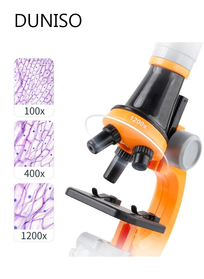DUNISO مجموعات المجهر للأطفال المبتدئين مجموعة المجهر مع LED 100X 400X و 1200X التكبير لعبة تعليمية للأطفال لعبة العلوم ما قبل المدرسة هدية عيد ميلاد - Image 2