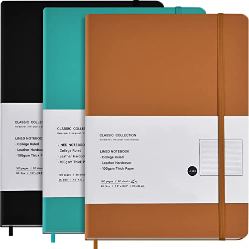 Coopay 3 Pack B5 Journal Notebooks Classic Ruled Notebooks Hardcover Lined Journals for Office Home School Business Writing Note Taking, 10.2 x 7.5 inch, 100GSM Thick Paper, 160 Pages (Black/Brown/Green) - Image 1