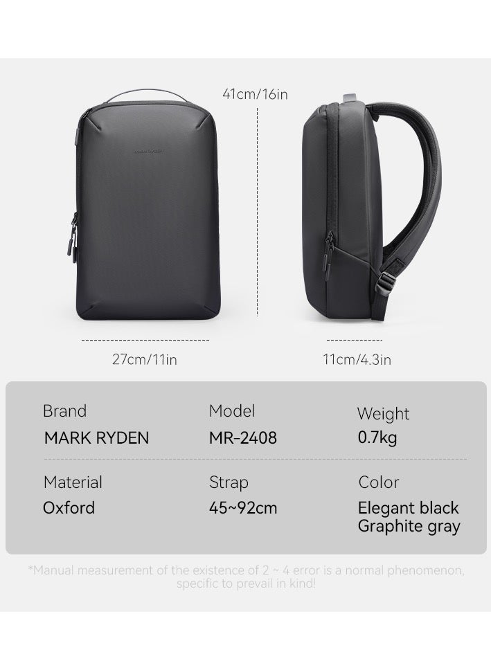 Mark Ryden MR2408  Black Lightweight Laptop Backpack 15.6 Inch Water Resistant Commuter Bag with YKK Zipper Anti Theft Pocket Breathable Shoulder Straps Oxford Fabric Stylish Urban Travel Backpack - Image 3