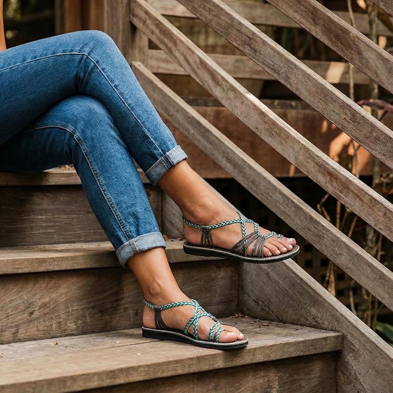 Plaka Flat Sandals for Women Palm Leaf - Image 4