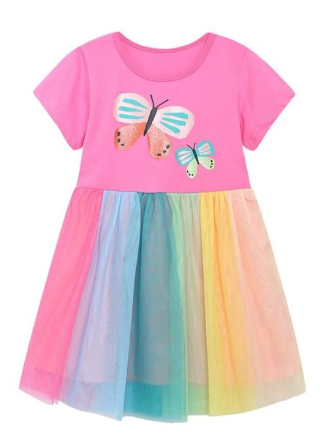 YUNIQEE Pink A-Line Crew Neck Printed Dress