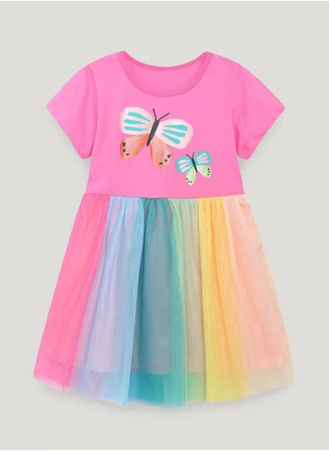 YUNIQEE Pink A-Line Crew Neck Printed Dress