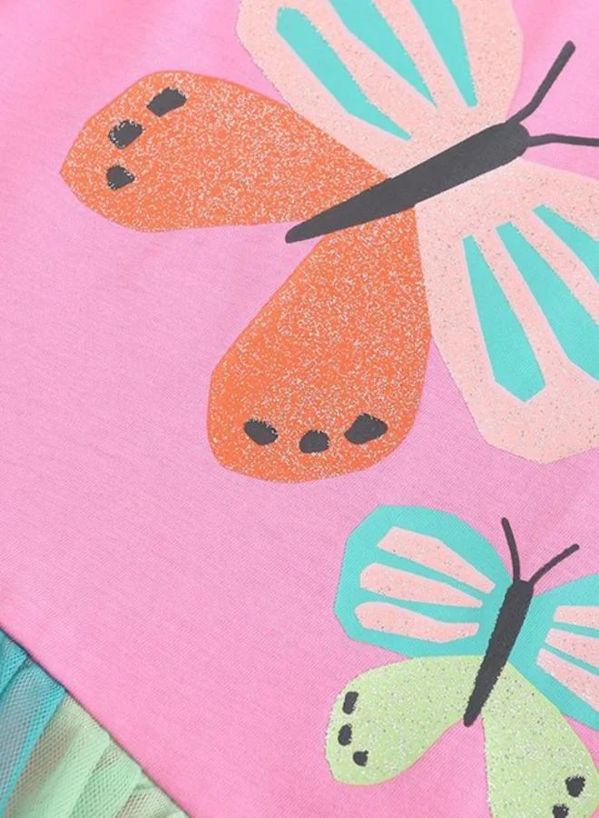 يونيكي Pink A-Line Crew Neck Printed Dress