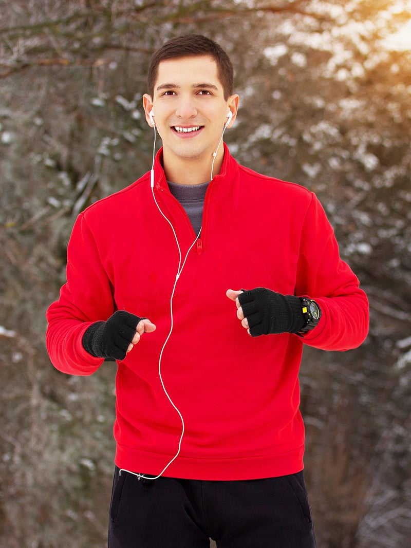 SATINIOR 2 Pair Unisex Winter Half Finger Gloves Knitted Fingerless Mittens Warm Stretchy Gloves in Common Size(Standard Size,Black) - Image 2