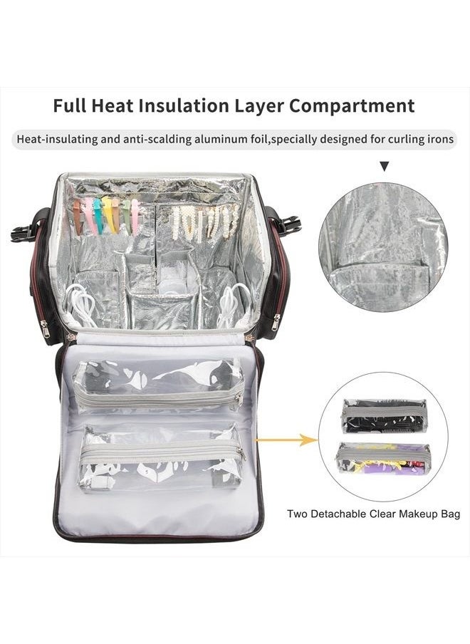 OCHEAL Large Makeup Train Case,Cosmetic Makeup Case for Hairstylist, Hairdresser Bag with Detachable Pouch,Heat Insulation and Anti-scalding Full layer for Hairdressing Tool Organizer Trolley with wheels  - Image 3