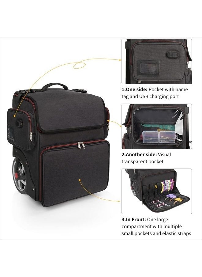 OCHEAL Large Makeup Train Case,Cosmetic Makeup Case for Hairstylist, Hairdresser Bag with Detachable Pouch,Heat Insulation and Anti-scalding Full layer for Hairdressing Tool Organizer Trolley with wheels  - Image 4