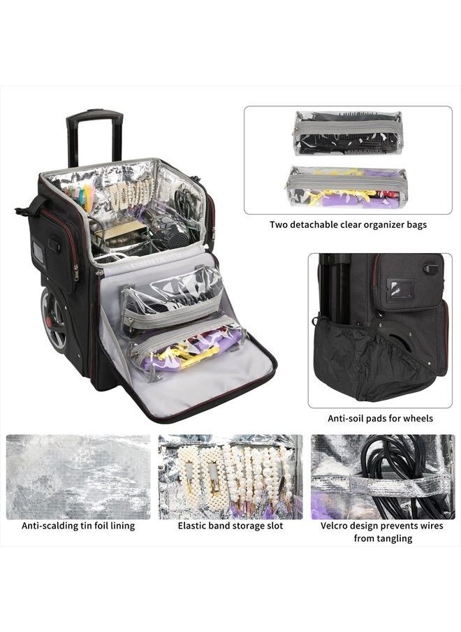 OCHEAL Large Makeup Train Case,Cosmetic Makeup Case for Hairstylist, Hairdresser Bag with Detachable Pouch,Heat Insulation and Anti-scalding Full layer for Hairdressing Tool Organizer Trolley with wheels  - Image 2