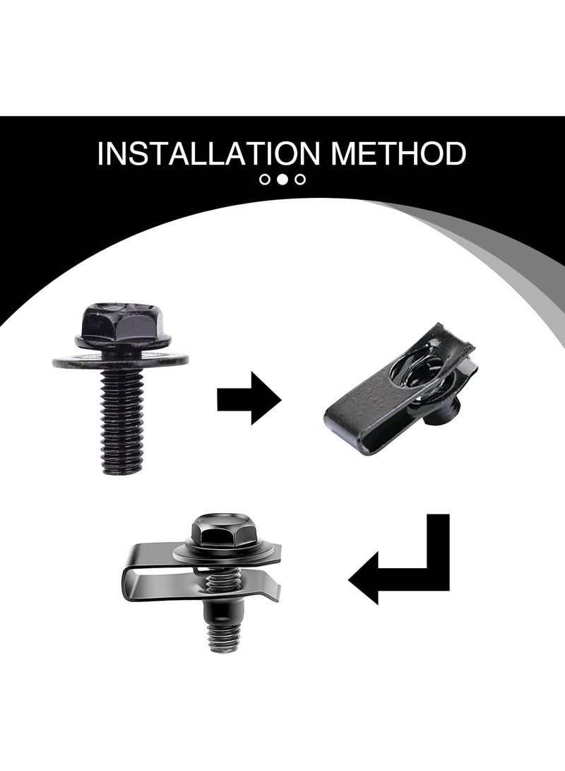 20 PCS Automotive Body Bolt and U-nut Clamp Kit, Hood Guard Spiral, Bumper Fender Liner Push Pull Metal Rust-Resistant U Retainer, Universal for Most Cars Fastening Accessories - Image 3