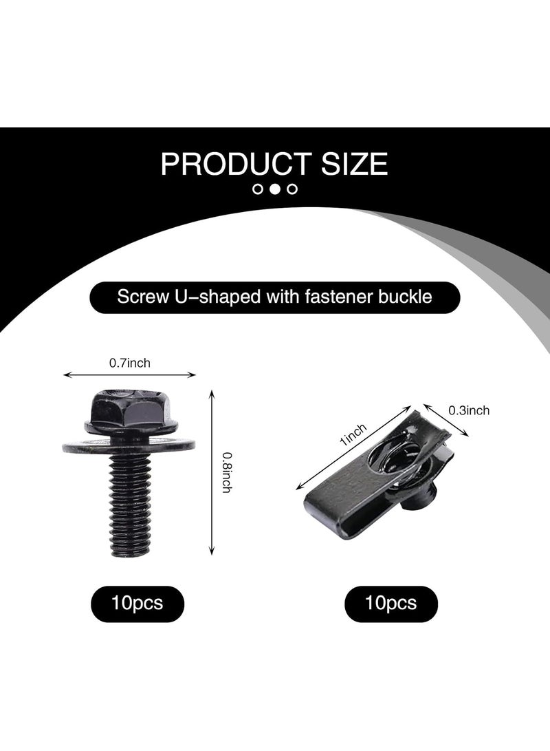 20 PCS Automotive Body Bolt and U-nut Clamp Kit, Hood Guard Spiral, Bumper Fender Liner Push Pull Metal Rust-Resistant U Retainer, Universal for Most Cars Fastening Accessories - Image 2