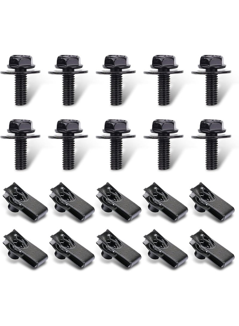 20 PCS Automotive Body Bolt and U-nut Clamp Kit, Hood Guard Spiral, Bumper Fender Liner Push Pull Metal Rust-Resistant U Retainer, Universal for Most Cars Fastening Accessories - Image 1