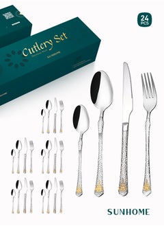 Sunhome 24-Piece Stainless Steel Cutlery Set with Laser Engraving For Kitchen  - Image 1