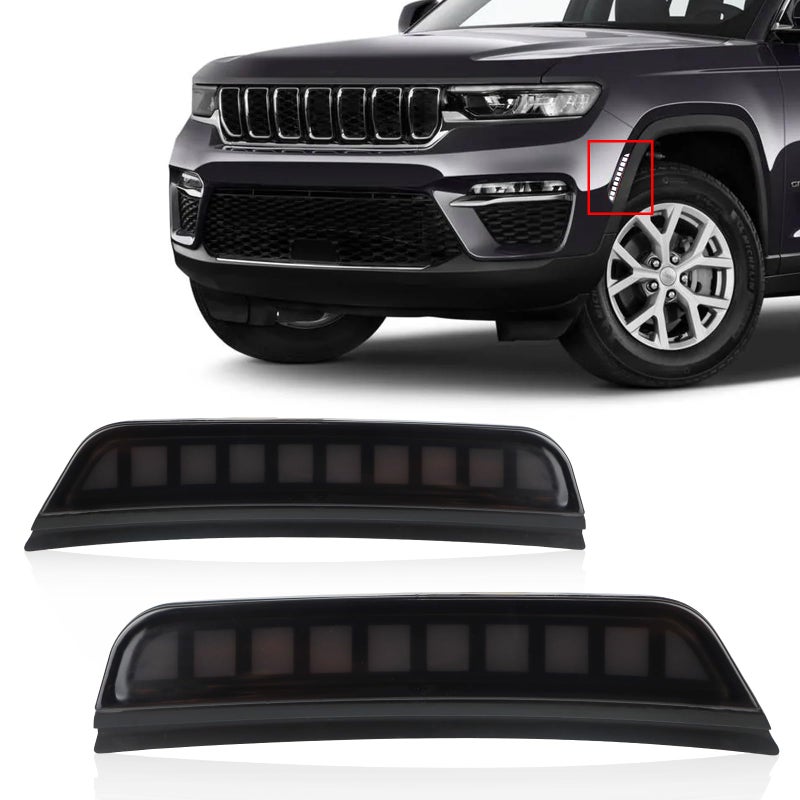 GEEGEETOP Smoked Lens Switchback WhiteAmber LED Side Marker Bumper Light DRL Turn Signal lamp Assembly Compatible with Jeep Grand Cherokee 2022 2023 2024 Laredo Altitude Limited Overland Summit