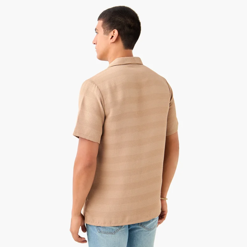 Splash FAV Regular Fit Waffle Textured Shirt with Camp Collar and Short Sleeves