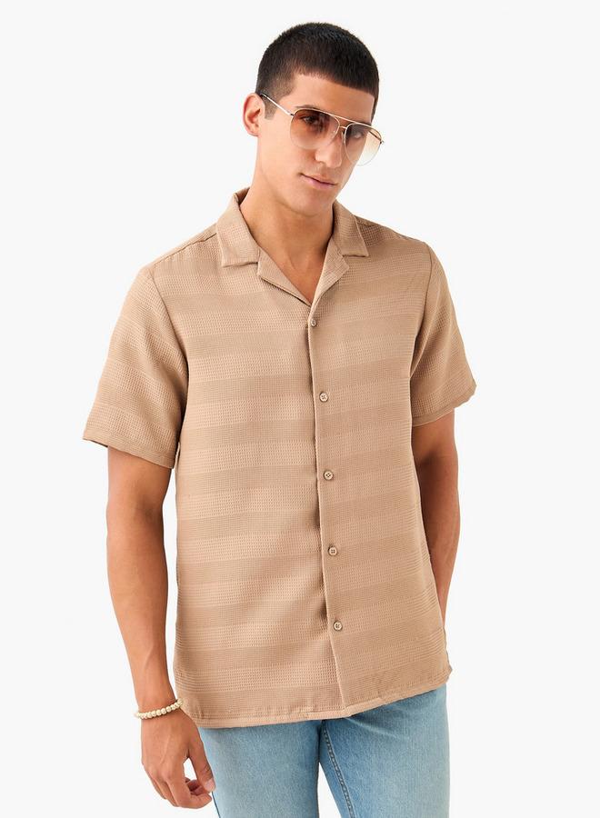 Splash FAV Regular Fit Waffle Textured Shirt with Camp Collar and Short Sleeves - Image 1