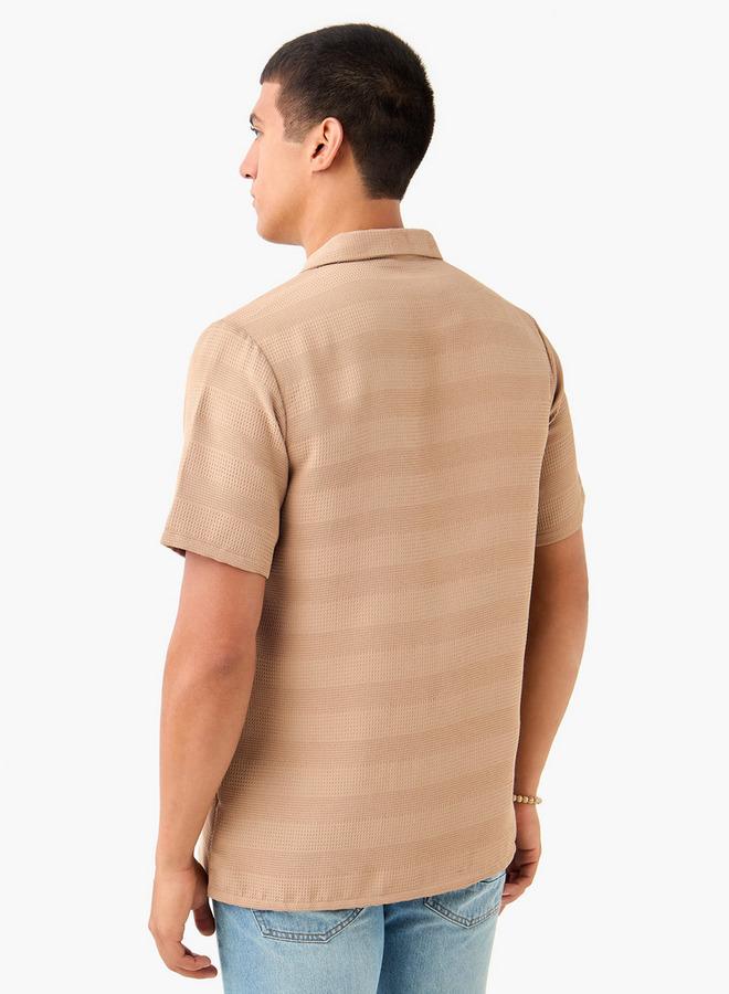 Splash FAV Regular Fit Waffle Textured Shirt with Camp Collar and Short Sleeves - Image 3