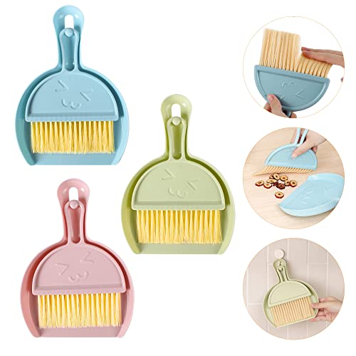 JIBOLAT 3PCS Mini Broom and Dustpan Set for Home, Car, Kitchen, Table, Kids - Durable Plastic Bristles, Handheld, Hangable, 3 Colors - Image 1