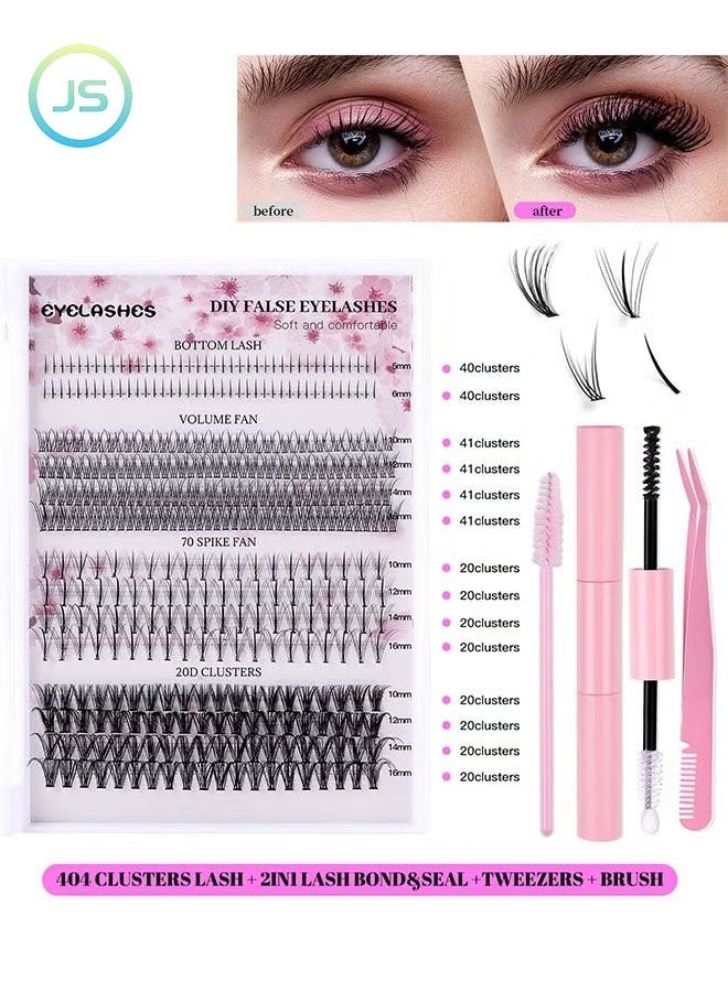 JS 4 Styles DIY Eyelash Extension Kit 404 Clusters, 5-16mm Mixed Individual Lashes Cluster, Natural Curl Personal Eyelash Set, Segmented False Eyelashes, Thick Eyelashes - Image 1