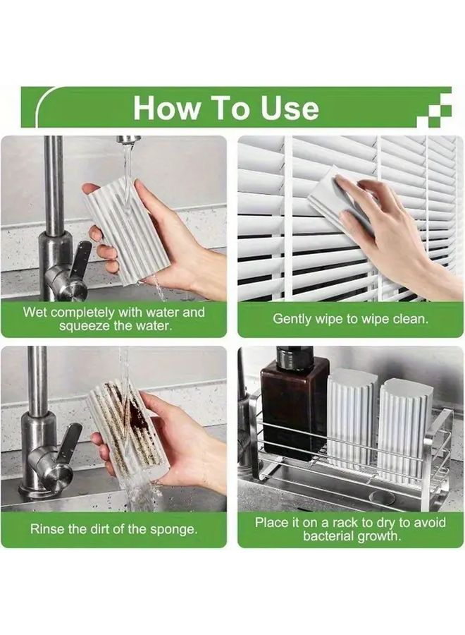 4pcs Gray Green Moisture Resistant Cleaning Sponges with Sink Strainer and Brush - Image 3