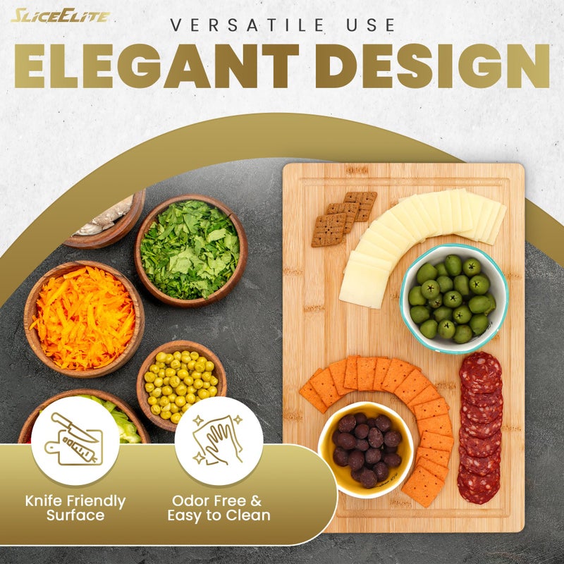 SliceElite 3pc Bamboo Cutting Board Set: Eco-friendly, durable chopping boards with handles & juice grooves. Ideal for all kitchen tasks (Large, Medium, Small), Natural - Image 2