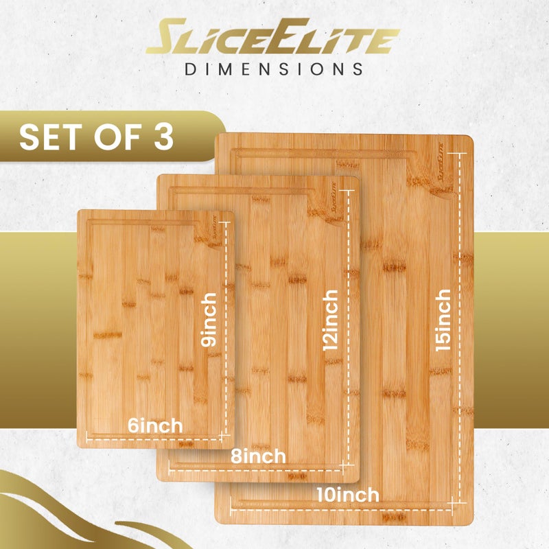 SliceElite 3pc Bamboo Cutting Board Set: Eco-friendly, durable chopping boards with handles & juice grooves. Ideal for all kitchen tasks (Large, Medium, Small), Natural - Image 5