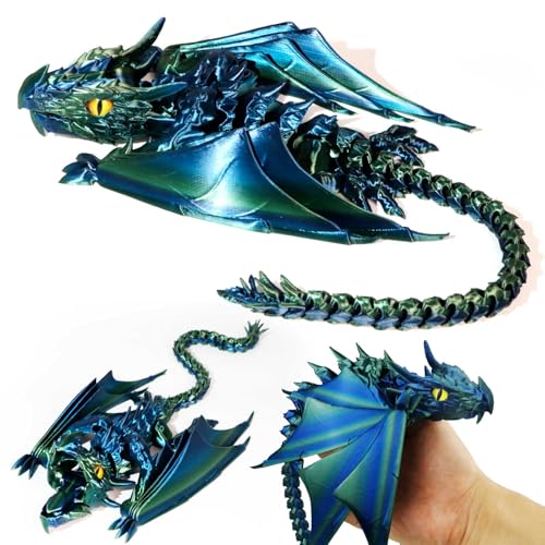 LehuoMaker 3D Printed Dragon with Wings Fidget Dragon Toys 3D Printed Animals Flexible Articulated Winged Crystal Dragon ModelHome Office Decor Desktop PetGradation Blue Green - Image 1