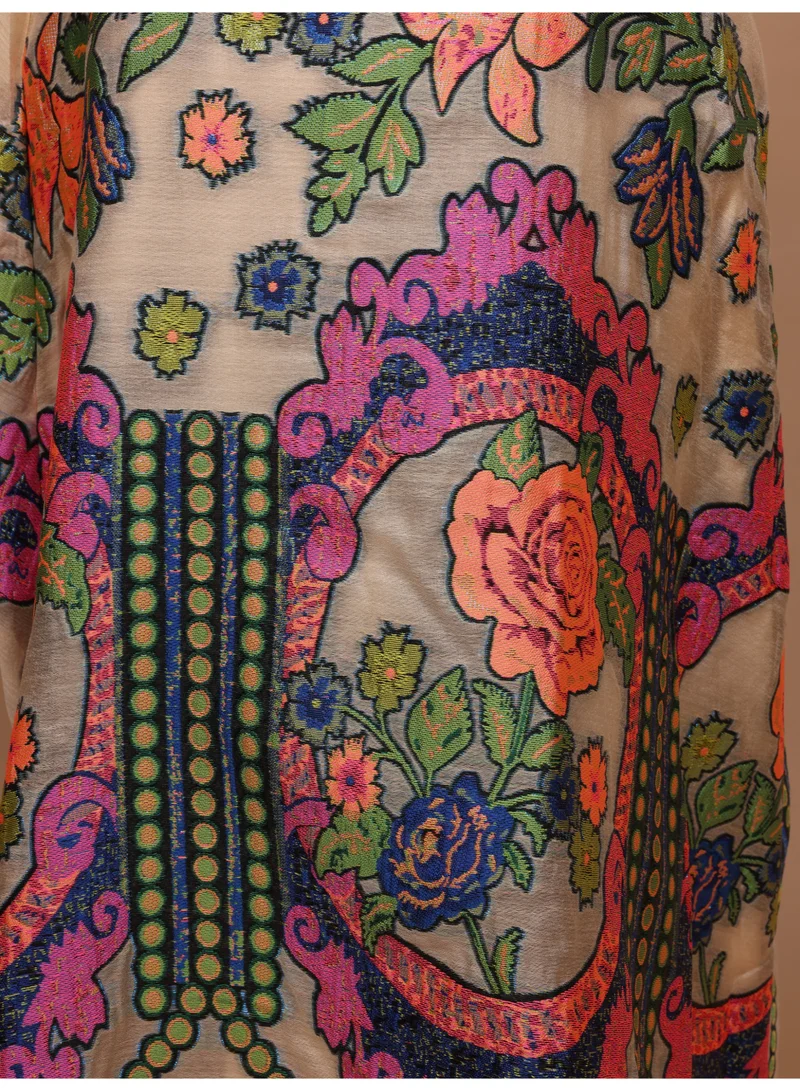 IKKXA IKKXA Elegant V-Neck Printed Jalabiya IK6042 Beige