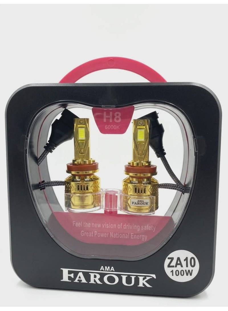 أما طقم لمبات ليد للسيارة H8 – 100 واط – إضاءة LED بيضاء فائقة السطوع – زوج لمبات - Image 2
